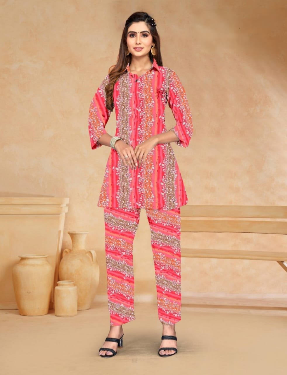 Women Printed, Striped Cotton Blend Ethnic Dress (Multicolor)