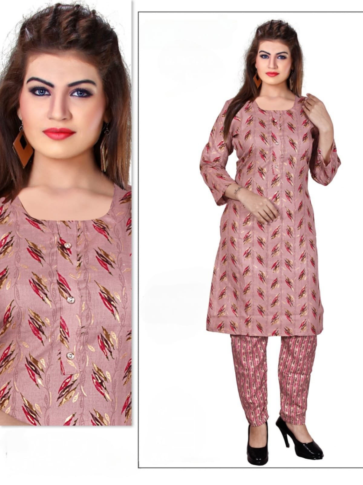 Cotton Blend Printed Kurti with Bottom