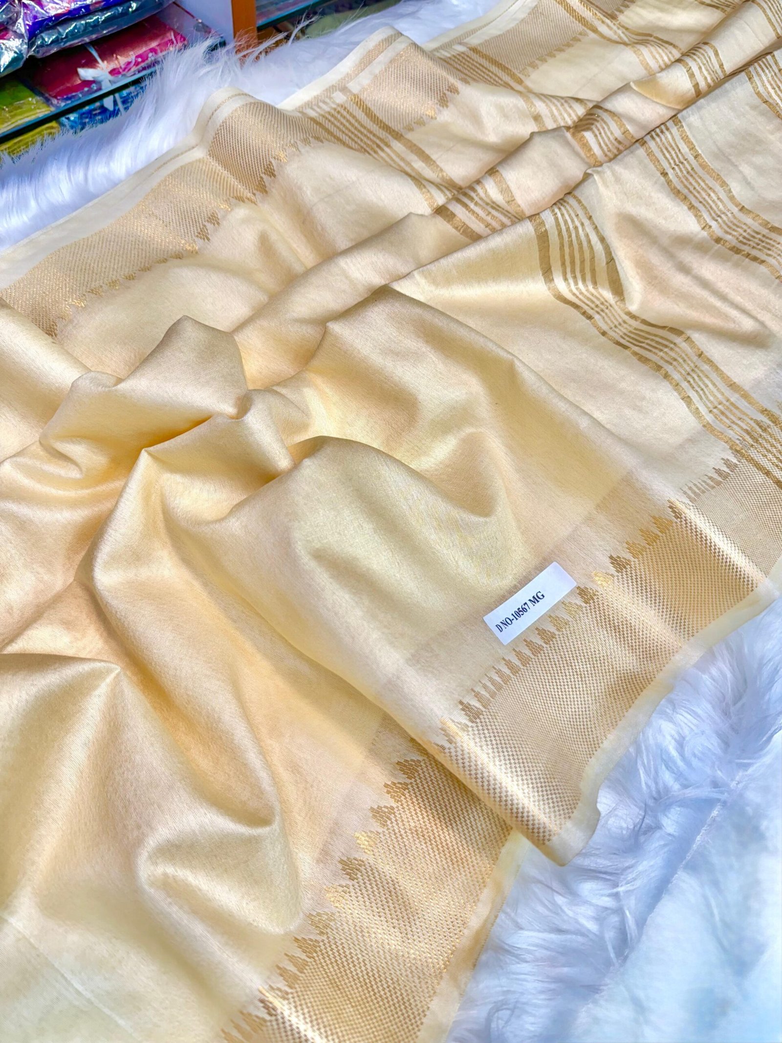 Handcrafted Muslin Silk Jamdani Saree in Mustard Green with Jari Butti & Border