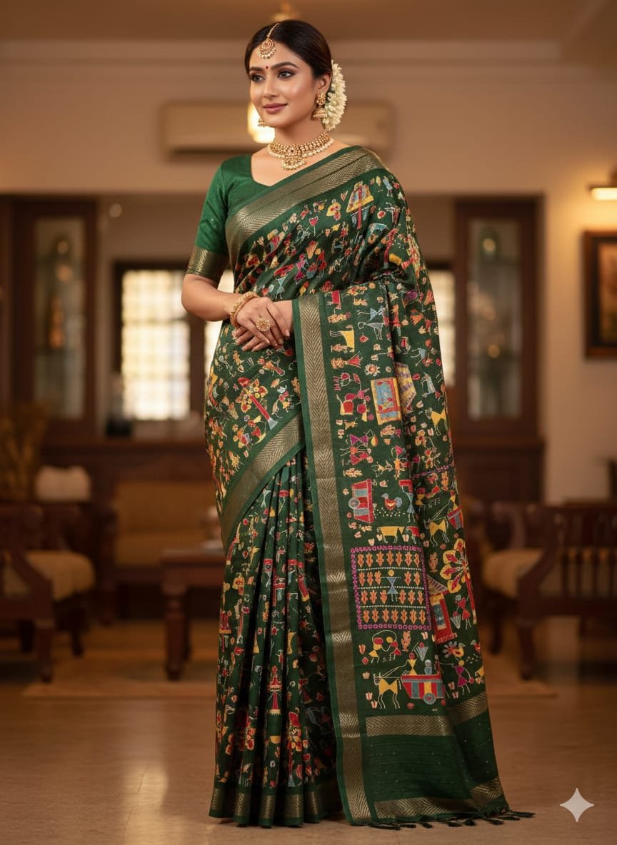 Green Patola Printed Silk Saree