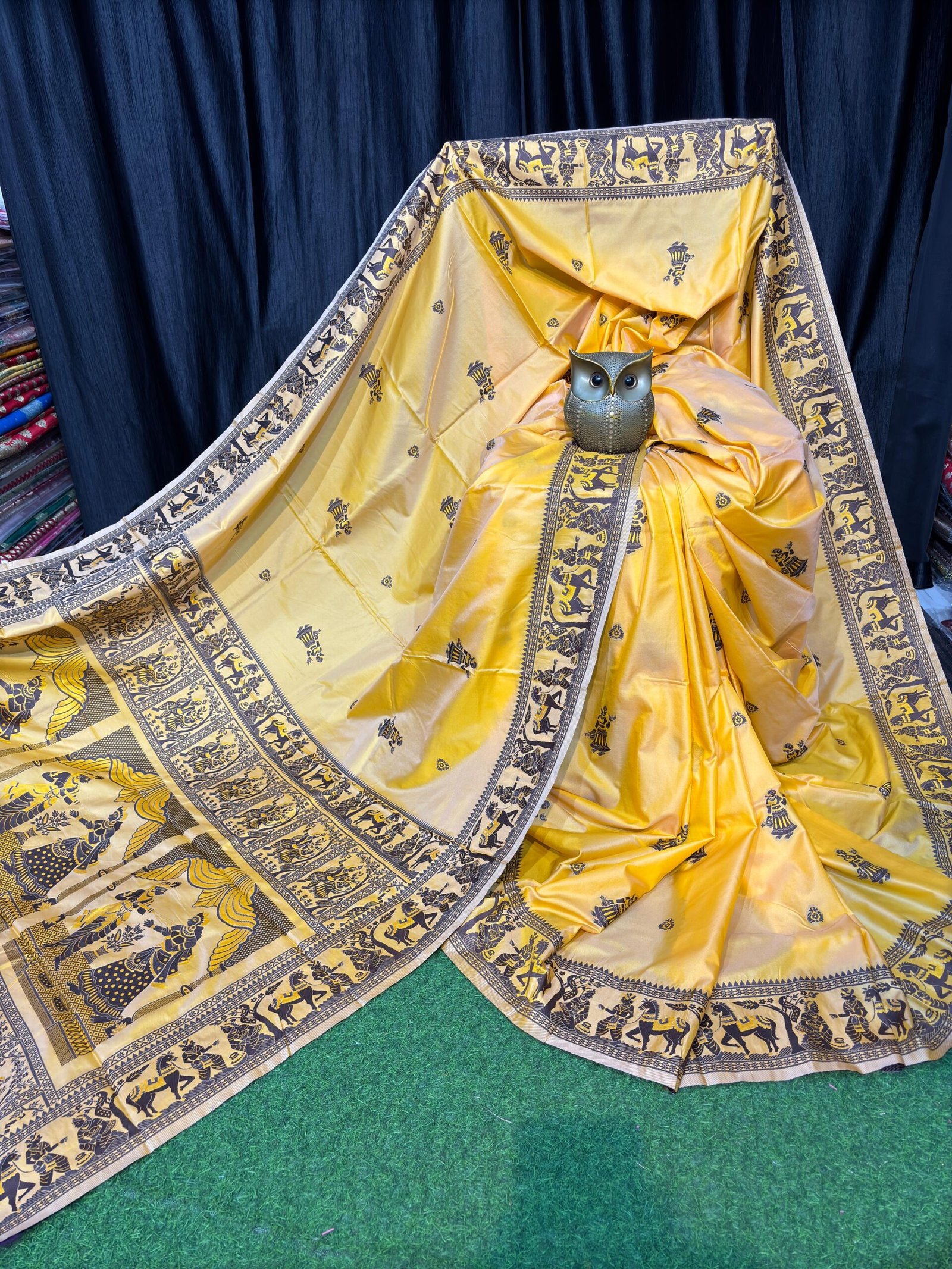 Handcrafted Bishnupuri Silk Saree ( Yellow & Black)