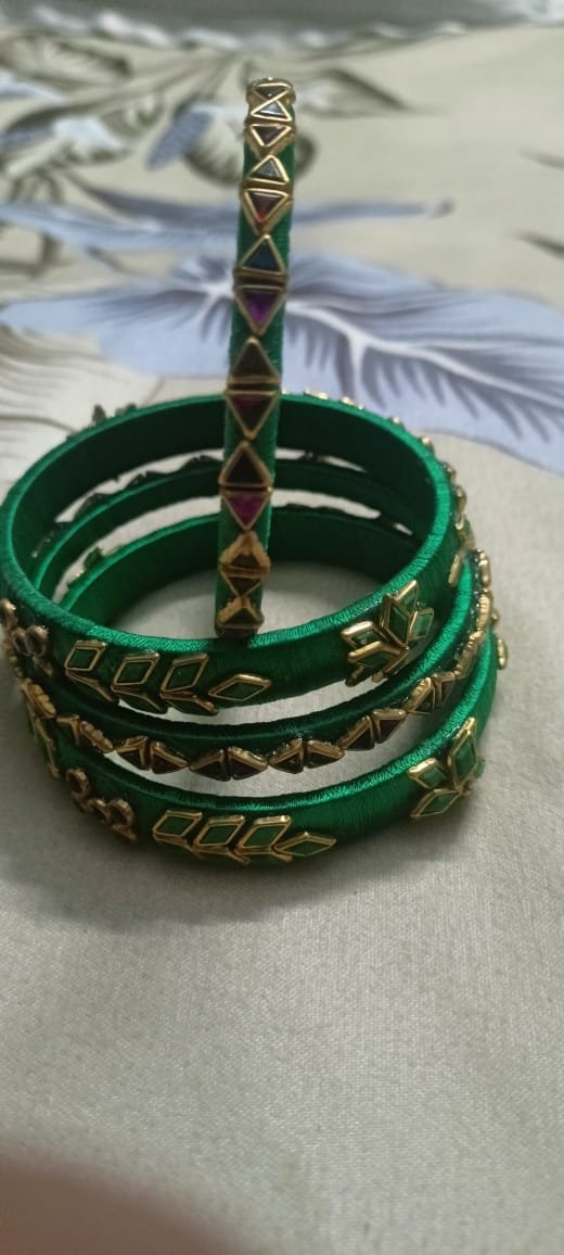 Deep Bottle Green Designer Thread Bangles