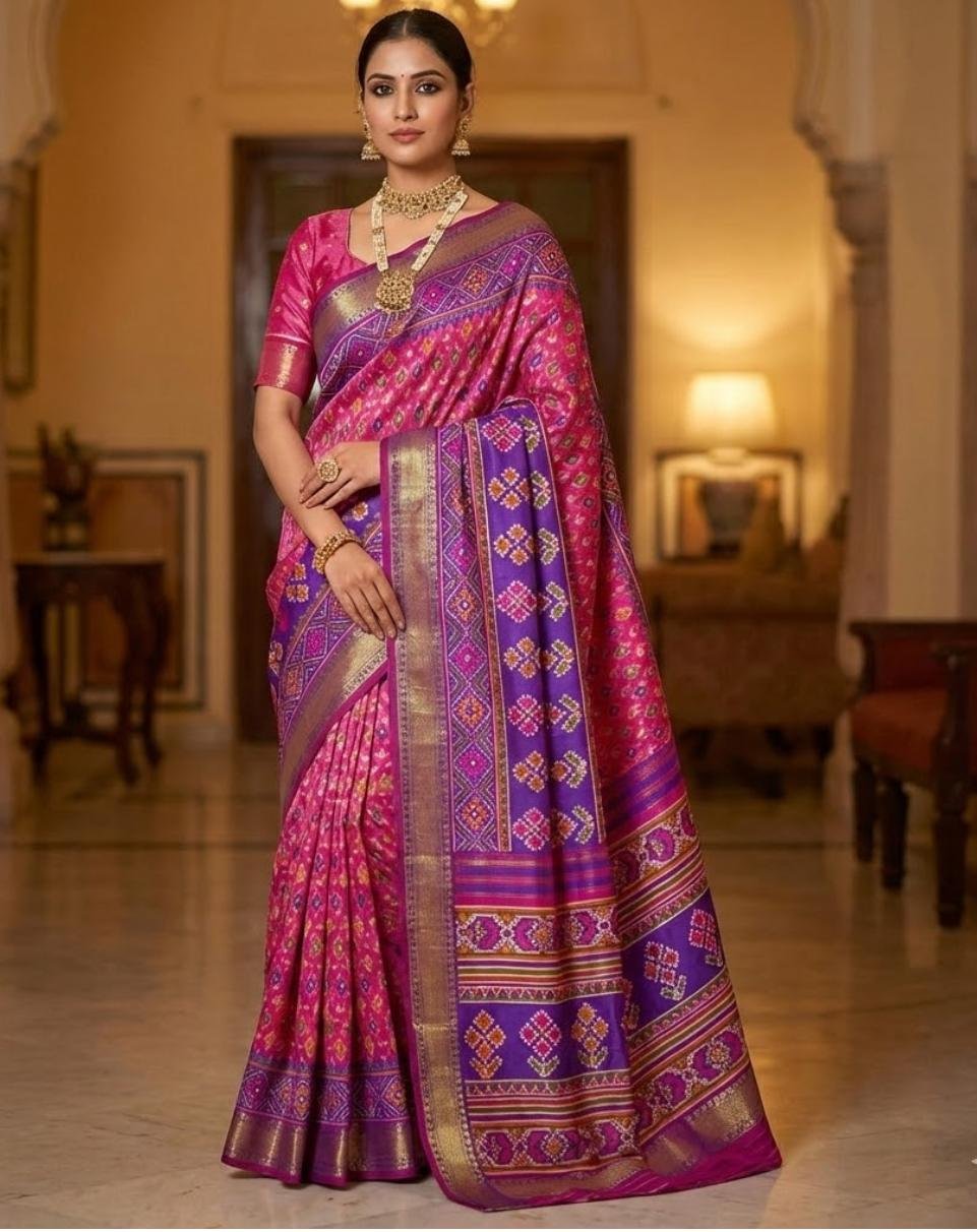 Pink Patola Silk Saree