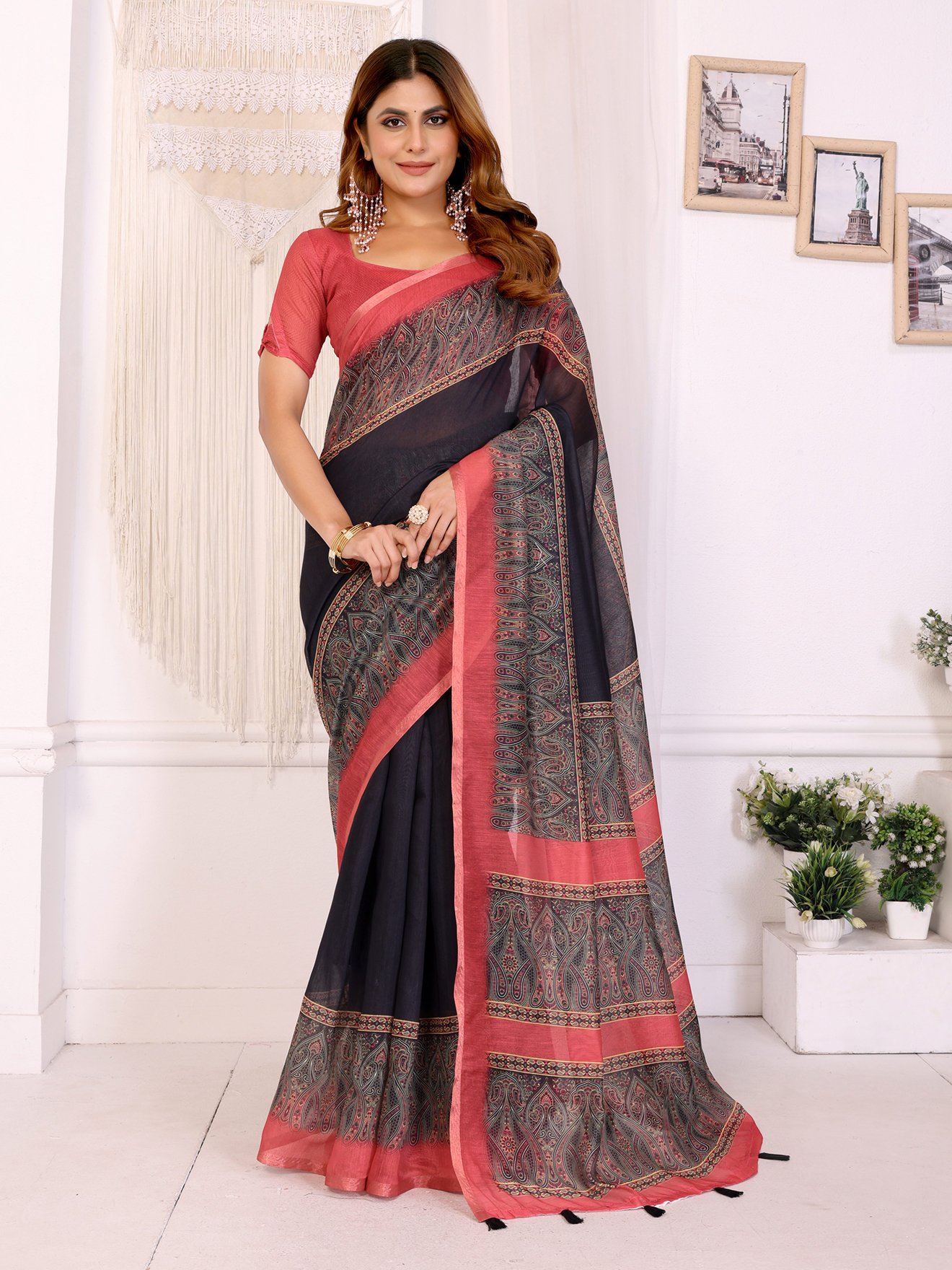 Elegant Chanderi Saree with Digital Floral Print