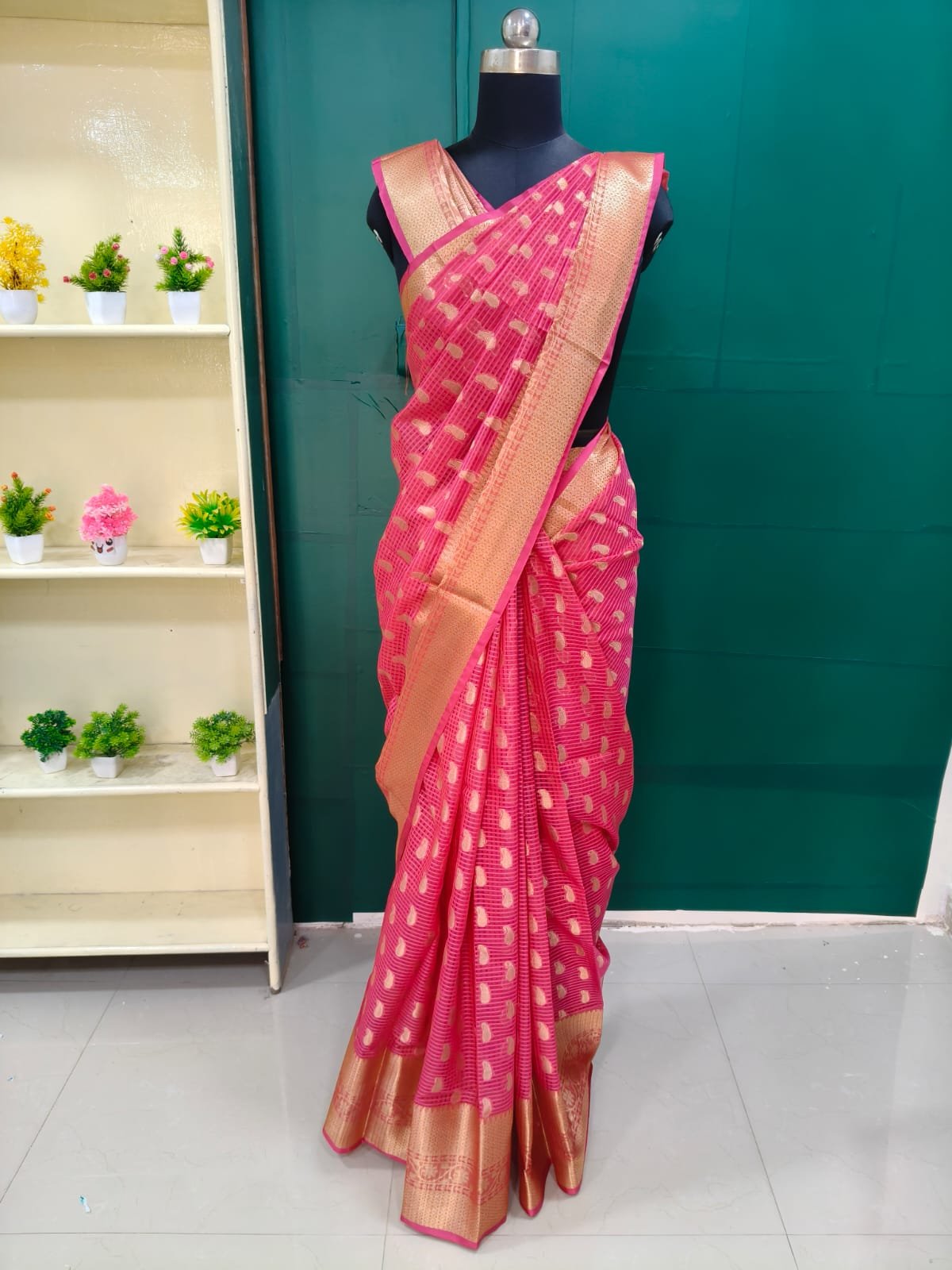 chanderi silk blend saree with gold zari work