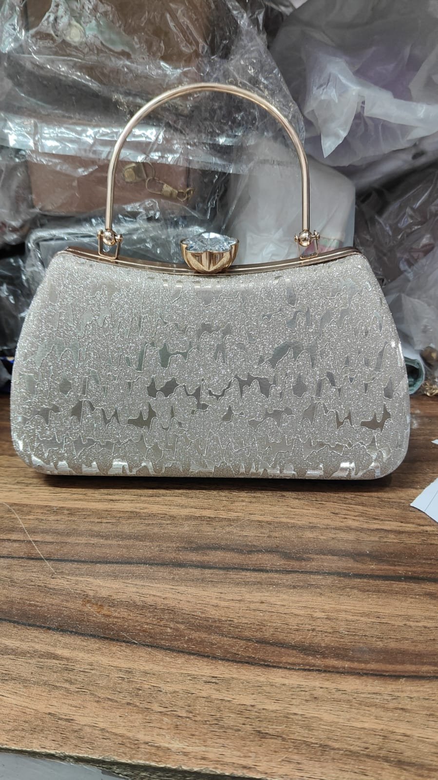 Women’s Elegant Glitter Box Clutch with Metal Handle & Chain Strap | elegant glitter box clutch