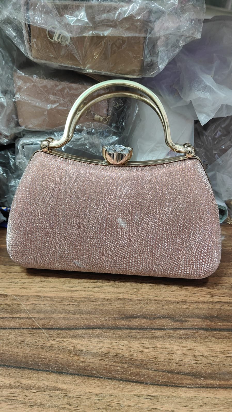 Women’s Elegant Rose Gold Shimmer Handheld Clutch with Crystal Lock