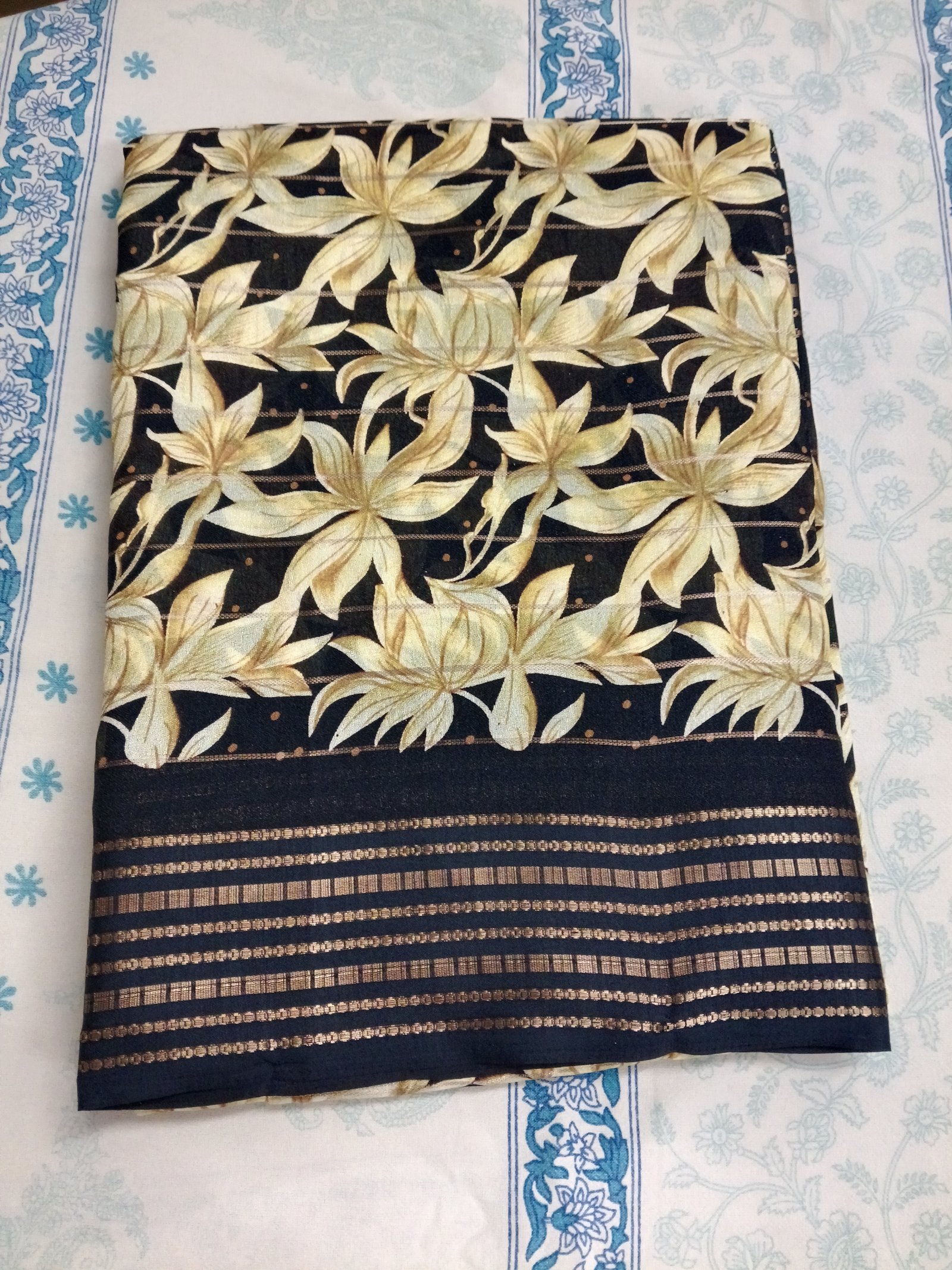 Floral dola  black silk saree