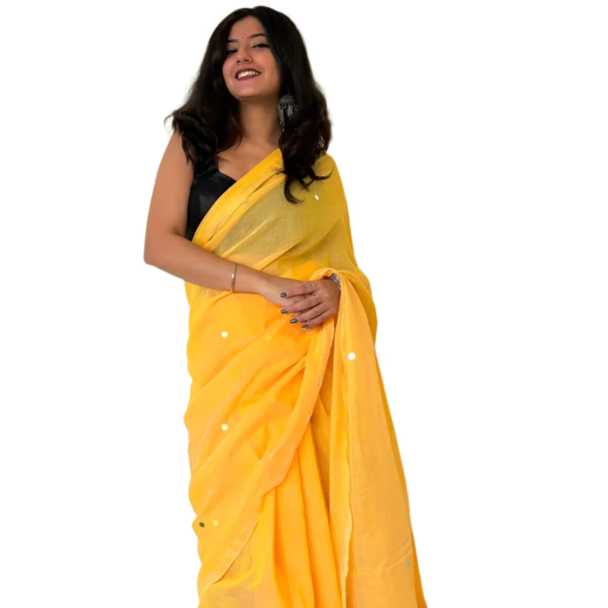 Mirror Work Khadi Cotton Saree with Blouse Piece For Women