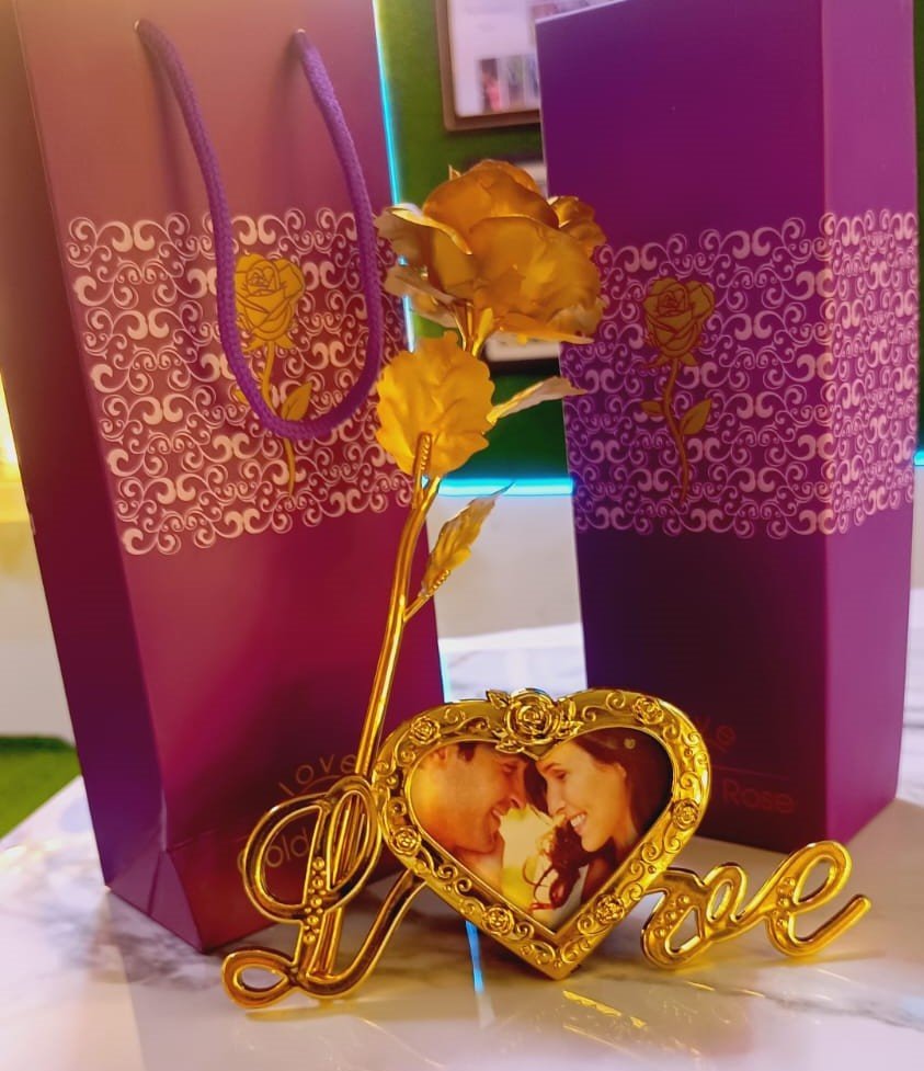 Golden Eternal Rose Love Photo Frame Gift Set