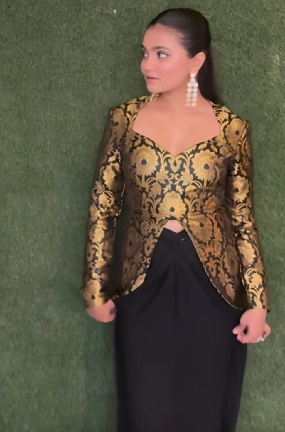 Amazing Black Brocade Top With Skirt