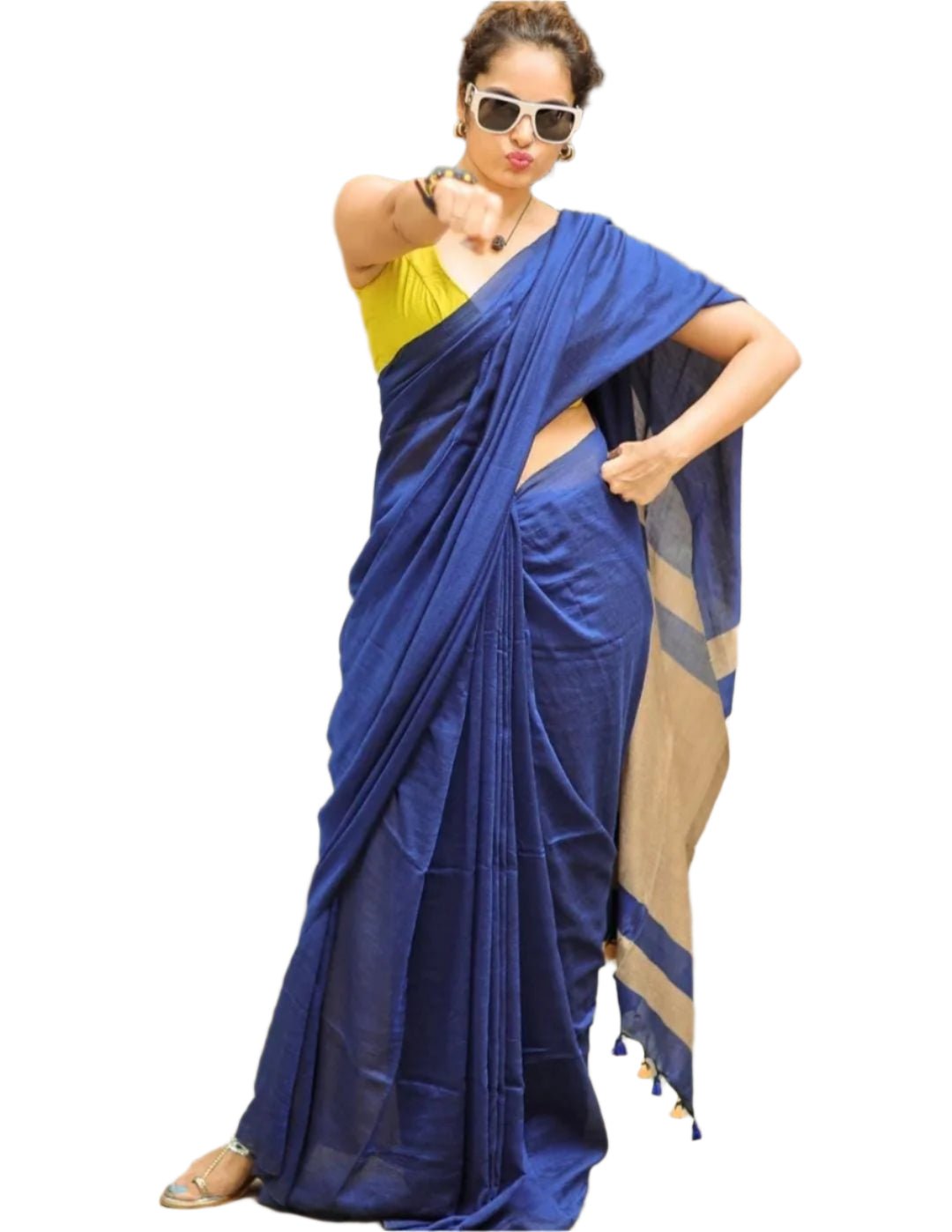 Khadi Cotton Plain Saree with Contrast Pallu