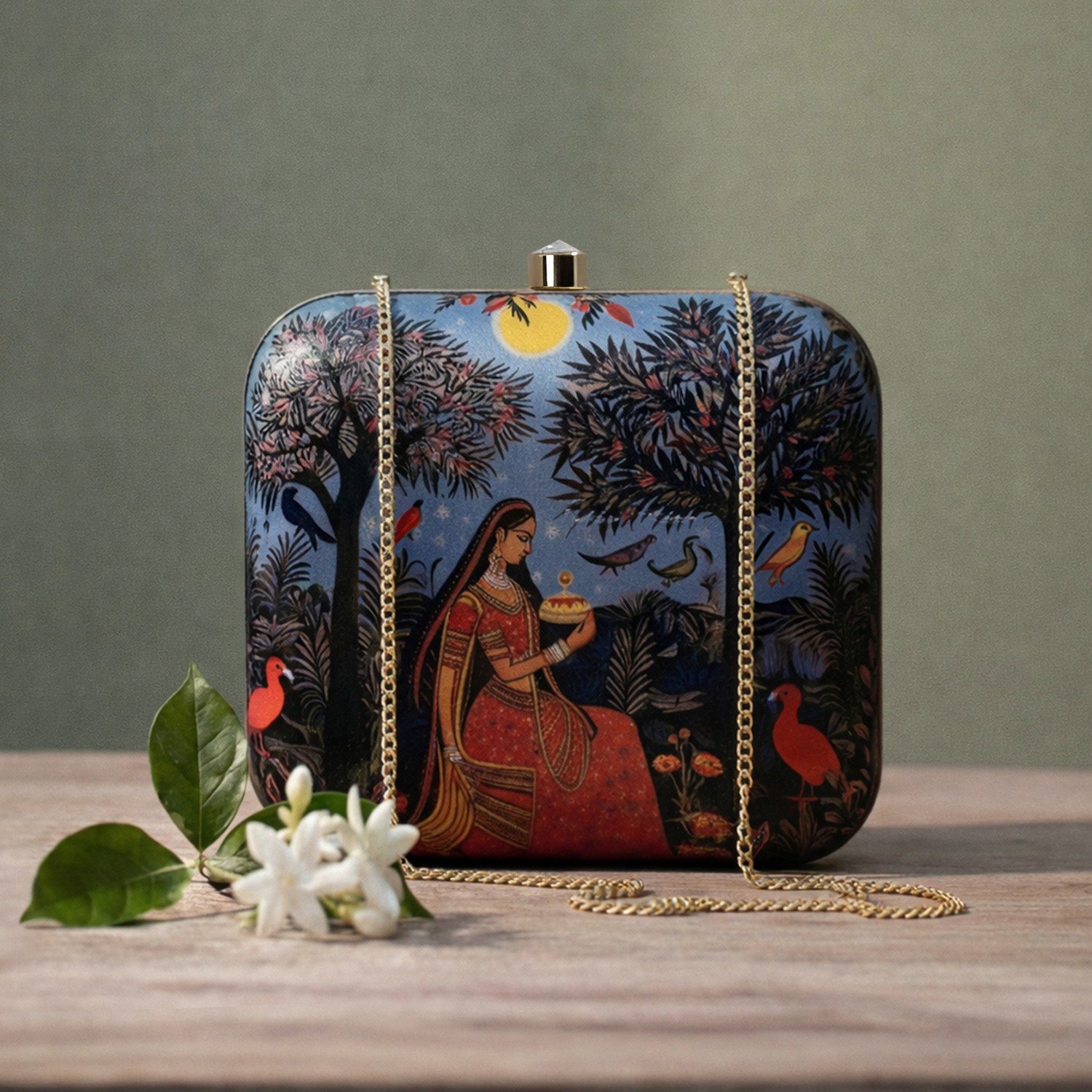 Midnight Blue Hand painted Ethnic Clutch Bag