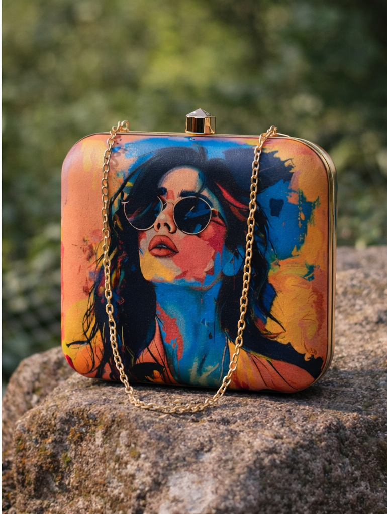 Neon Diva Box Clutch for Women Multicolour Pop Art Sling Purse