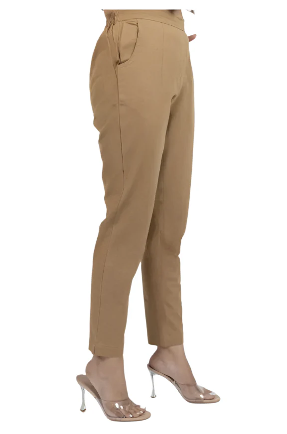 Women’s Cotton Pants Regular Fit Camel Brown Pure Cotton Trousers