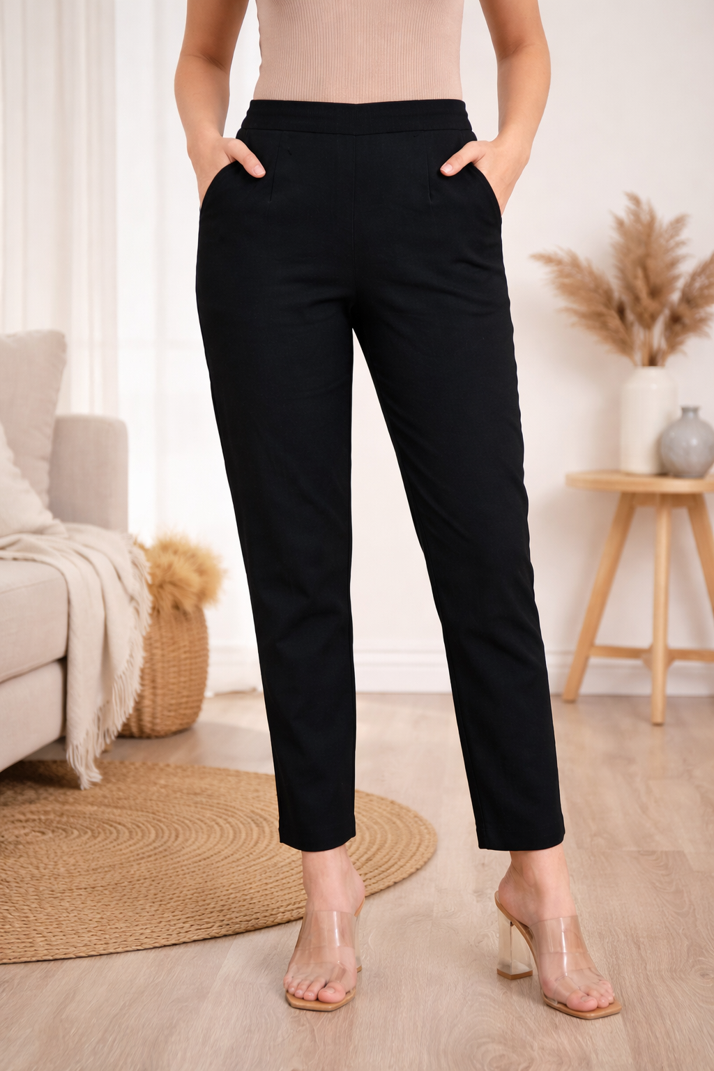 Women’s Cotton Pants Regular Fit Black | Pure Cotton Trousers