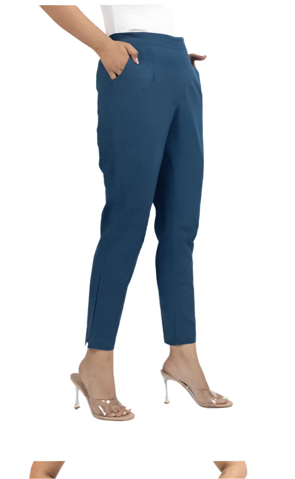 Women’s Cotton Pants Regular Fit Teal Blue | Pure Cotton Trousers for Women