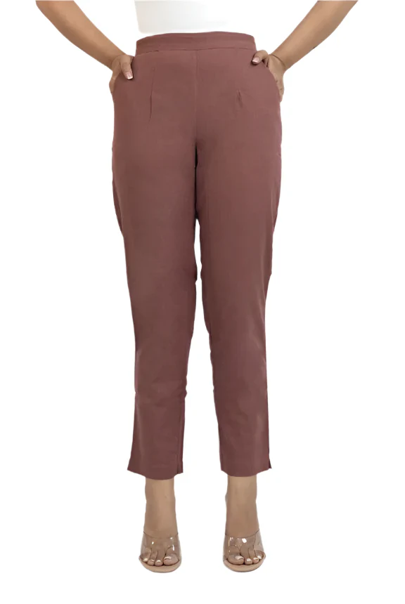Women’s Chocolate Brown Cotton Straight Fit Pants | Brown Cotton Pants