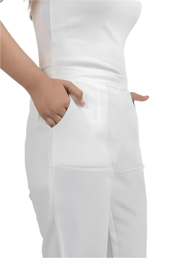 White Cotton Pants for Women |  Classic White Cotton Straight Fit Pants