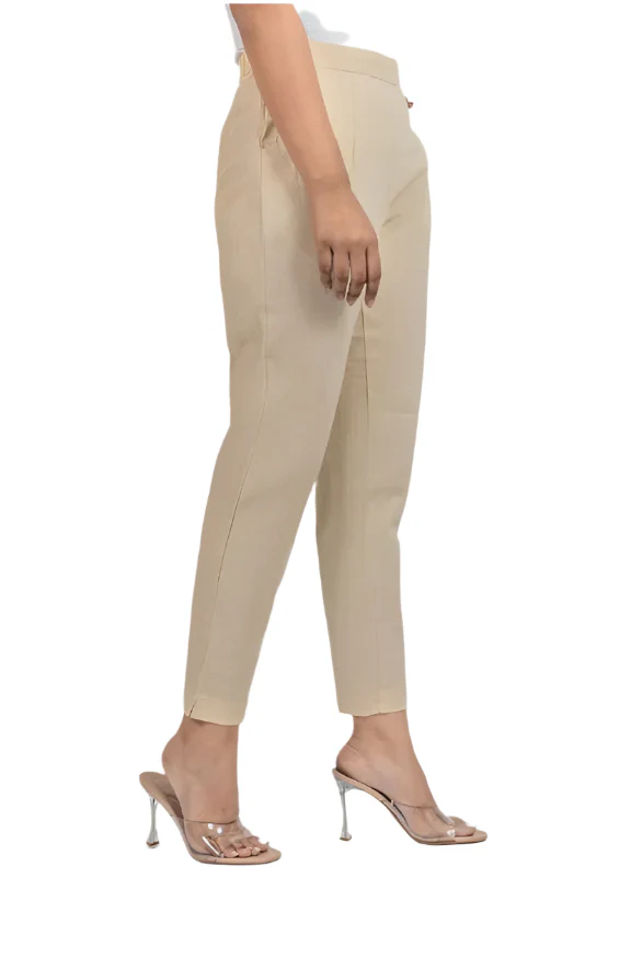 Women’s Classic Beige Cotton Straight Fit Pants | Beige Cotton Pants for Women