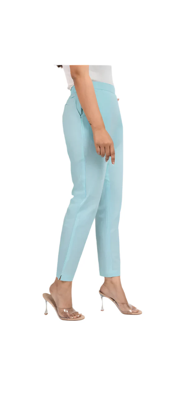 Women’s Sky Blue Cotton Straight Fit Pants | Sky Blue Cotton Pants
