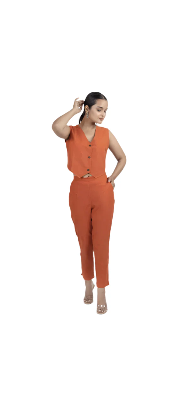 Women’s Cotton Pants Regular Fit | Rust Orange Pure Cotton Trousers for Women