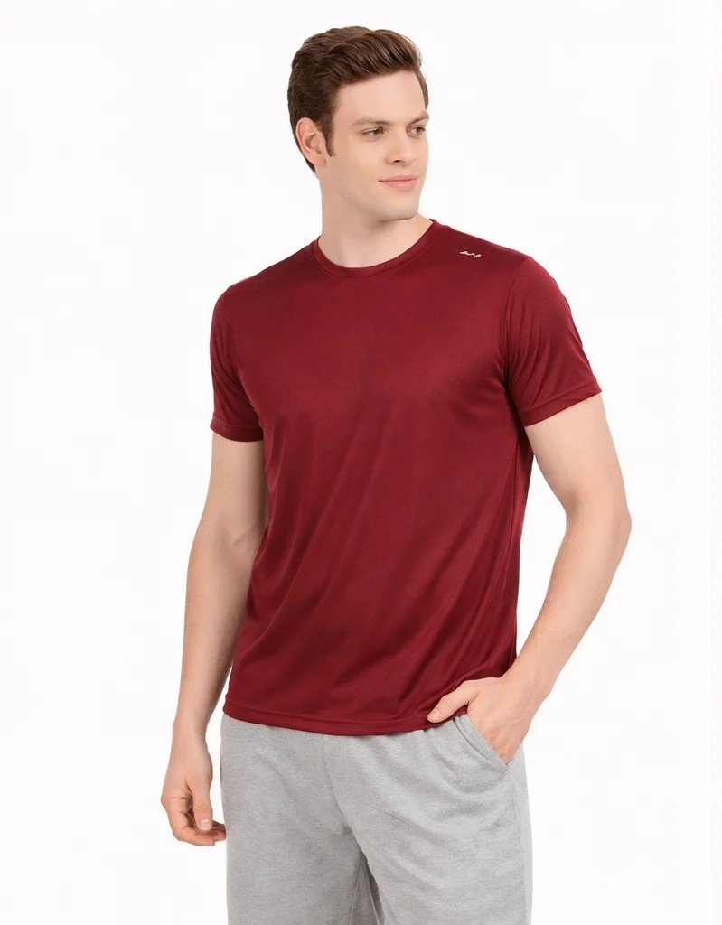 Men’s Active Flex Dry Fit Round Neck Sports T-Shirt – Maroon