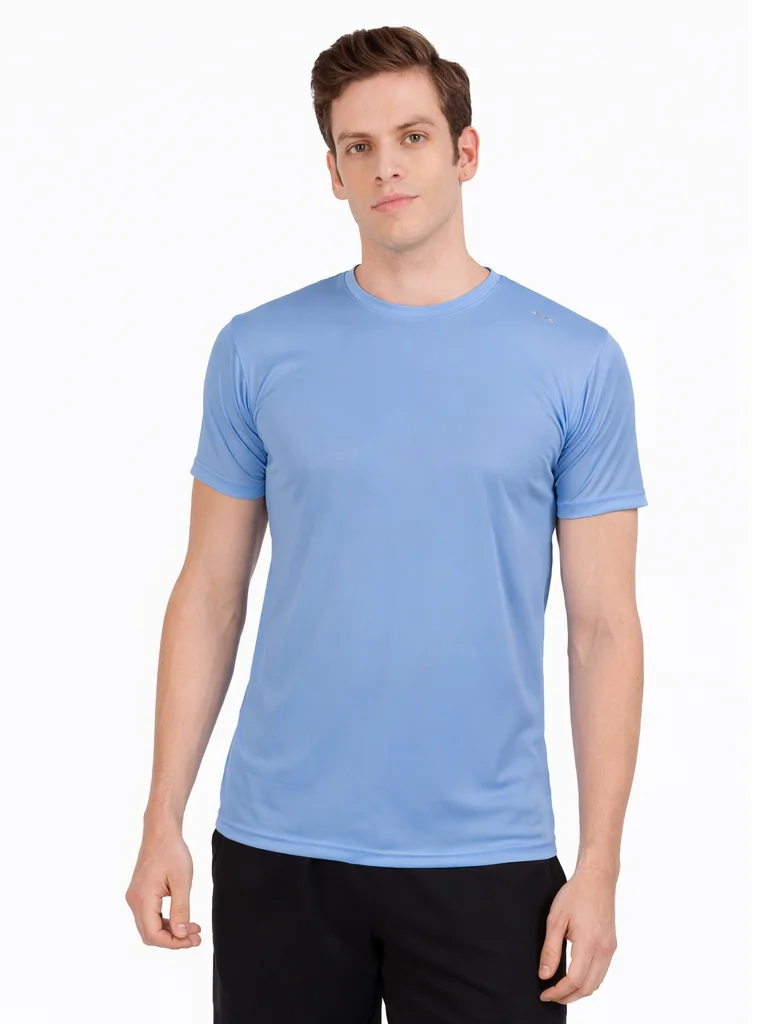 Men’s Sky Blue Dry Fit Round Neck Sports T-Shirt – Lightweight Performance Activewear