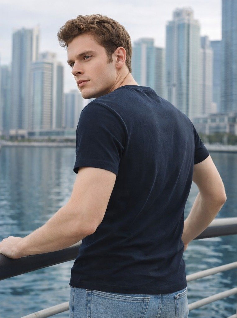 Premium Navy Blue 200 GSM Cotton Blend Round Neck T-Shirt