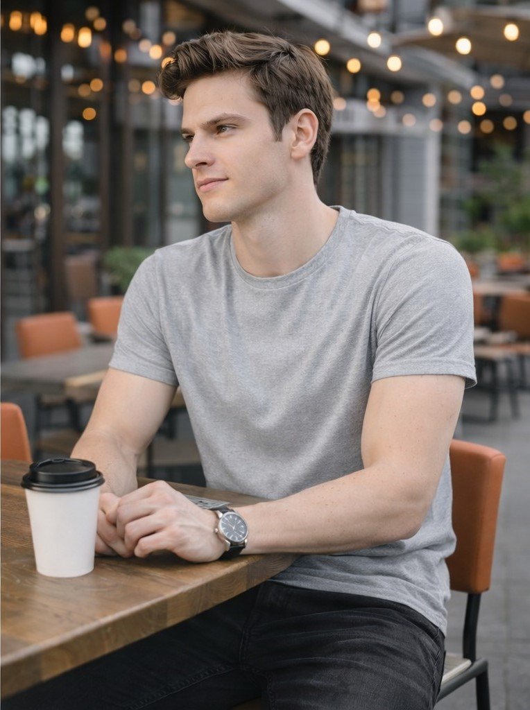 Men Grey Melange Round Neck Cotton Blend T-Shirt