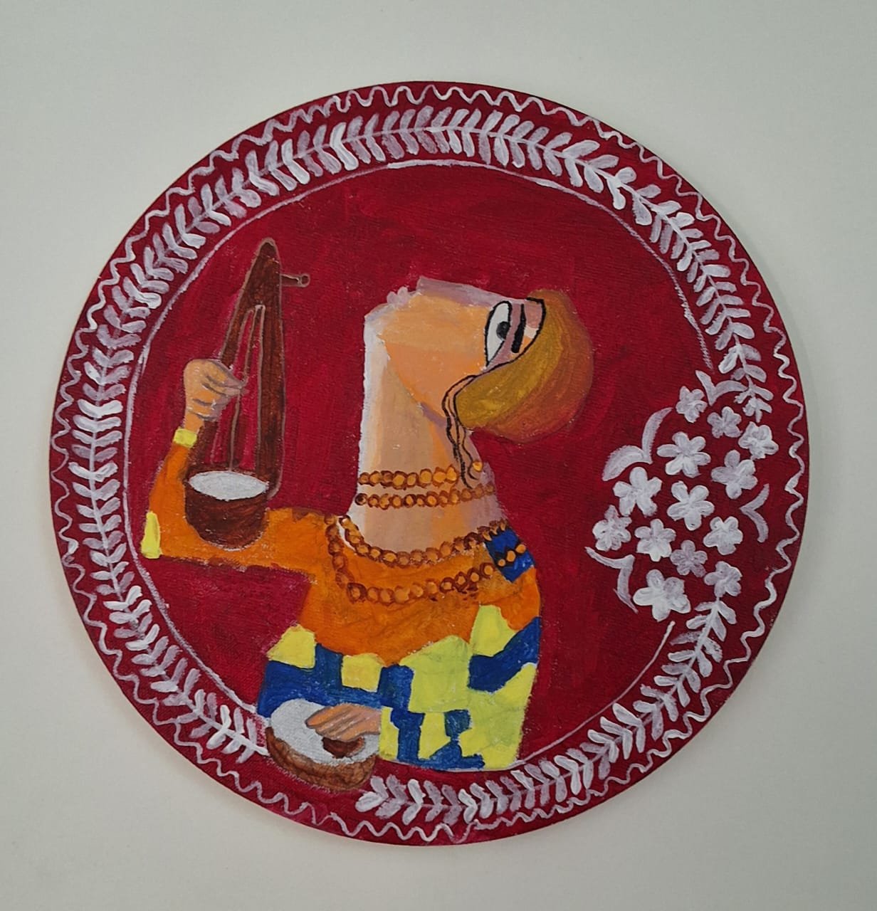 A BEGGAR WITH AN INSTRUMENT ACRYLIC PAINTING