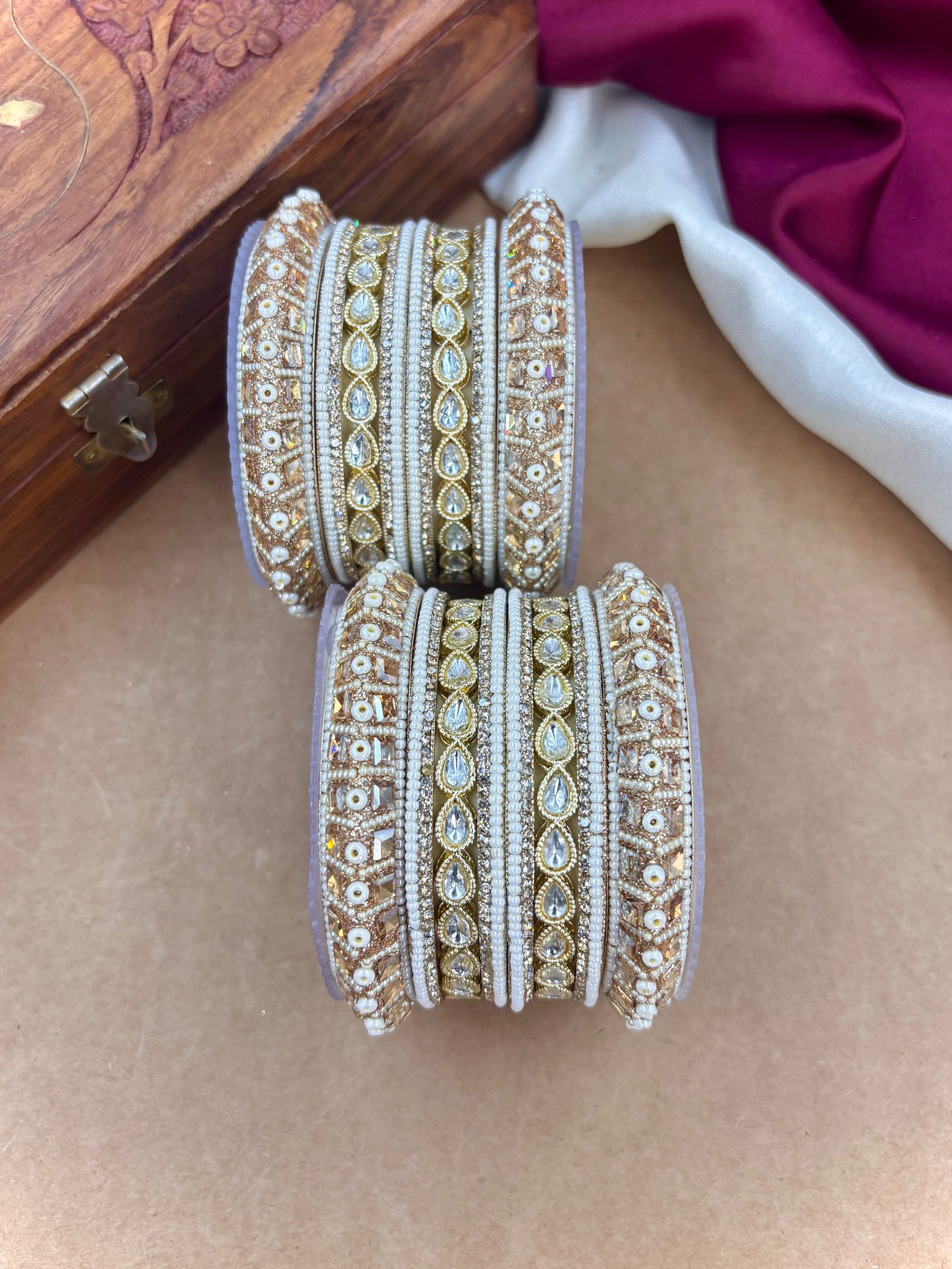  Pearl Kundan Bangles Set