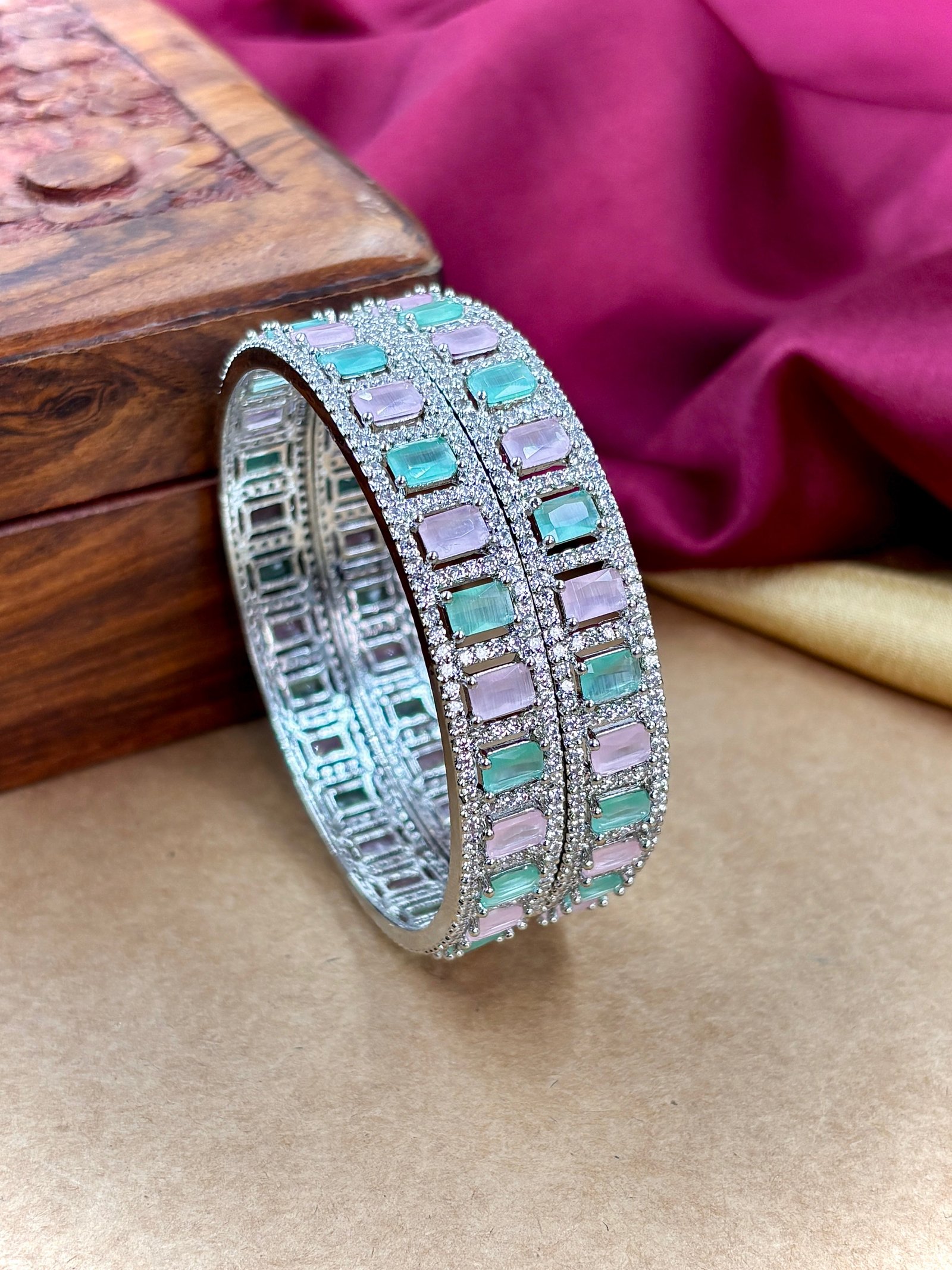 Mint Pink AD Stone Bangles