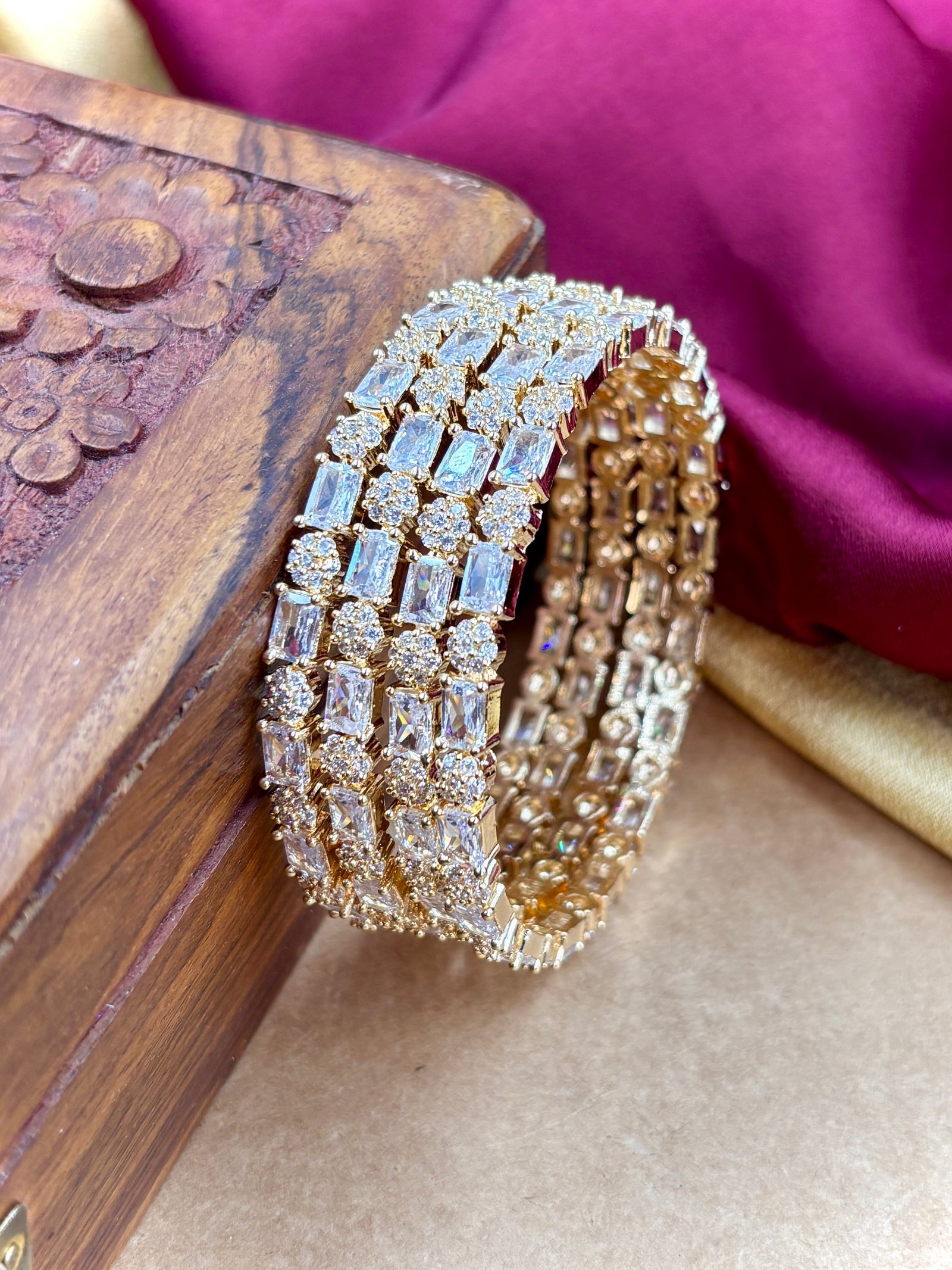  4PC Gold AD Stone Bangles Set