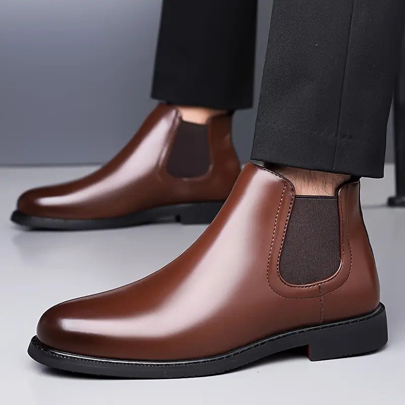 WUGO Latest  Trendy Men’s Brown Chelsea Boots | Premium Faux Leather Ankle Boots | Comfortable Slip-On Footwear for Men's & Boys