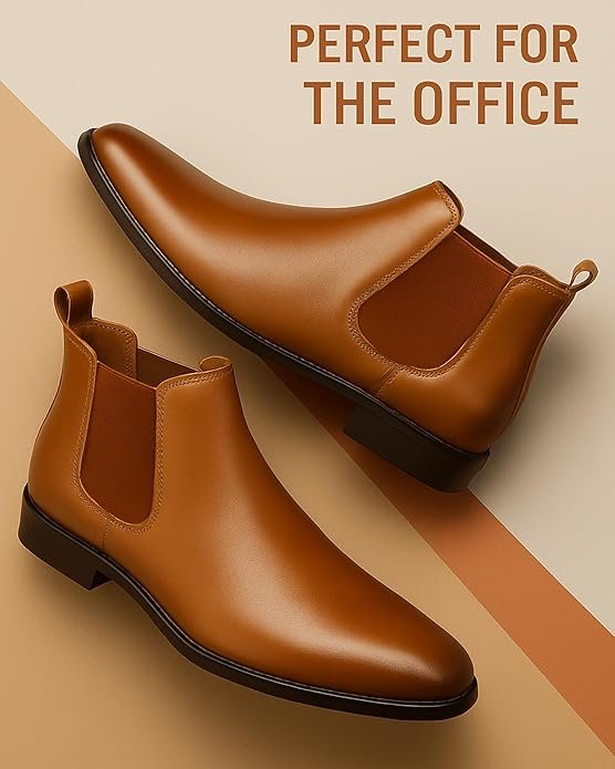 WUGO Latest Trendy Men’s Tan Chelsea Boots | Premium Faux Leather Ankle Boots | Comfortable Slip-On Footwear for Men's & Boys