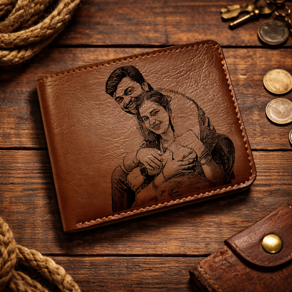 Customised PU Leather Wallet for Men with Name and Picture, Personalised Card Holder for Gifting to Husband, Brother, Father or Friend for Bags online India