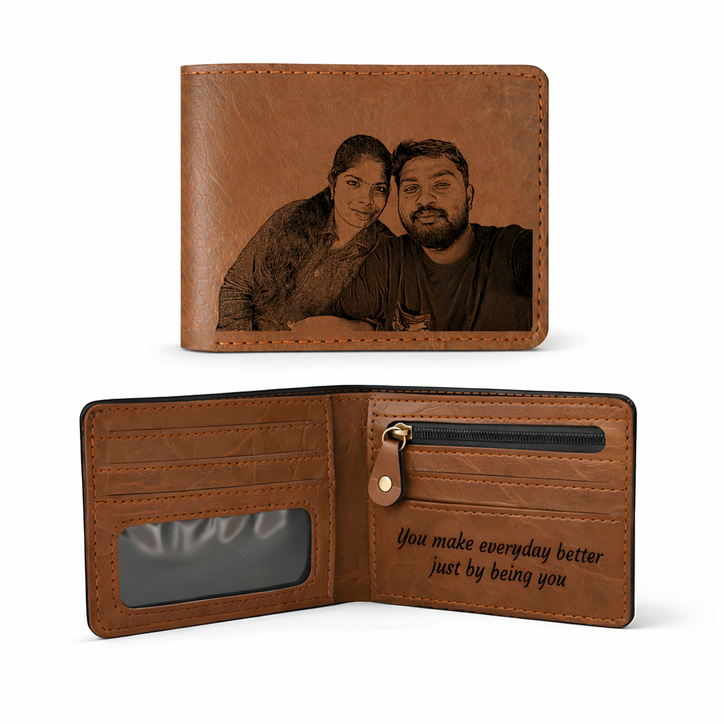 Customised PU Leather Wallet for Men with Name and Picture, Personalised Card Holder for Gifting to Husband, Brother, Father or Friend for Bags online India