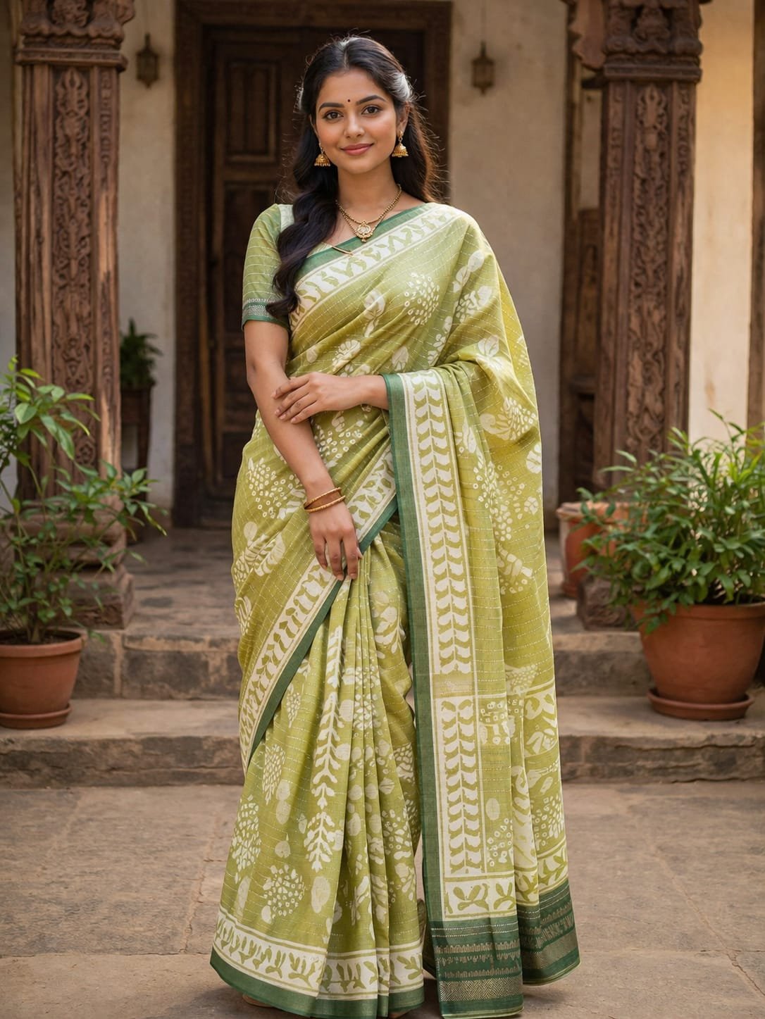 Graceful Printed Cotton Blend Saree for Women with Elegant Contrast Border