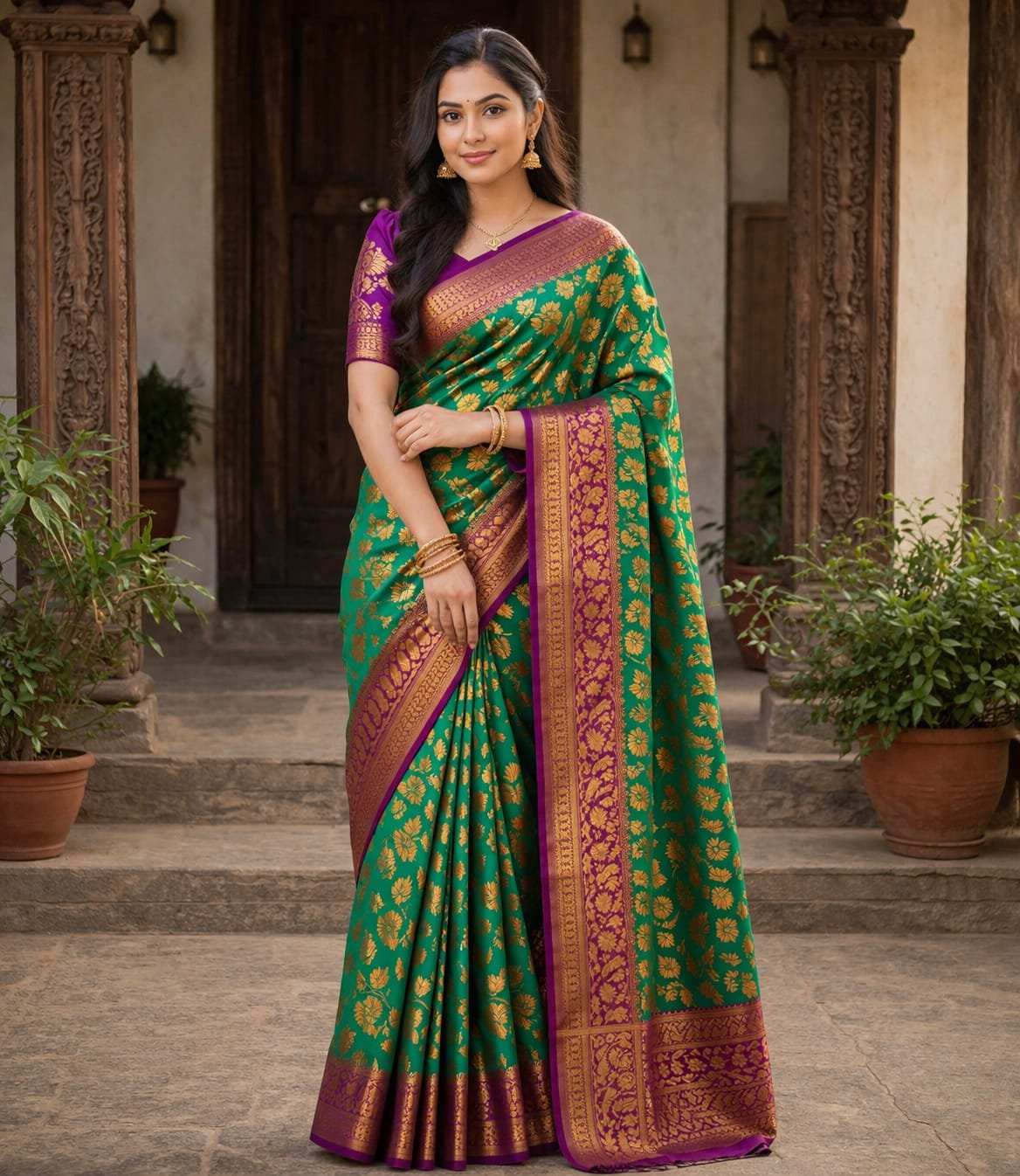 Premium Banarasi Style Silk Blend Saree with Rich Zari Border for Women for Ethnic Wear online India