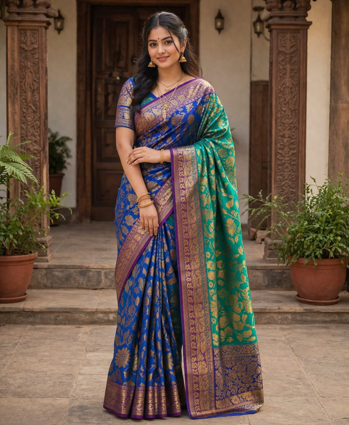 Premium Banarasi Style Silk Blend Saree with Rich Zari Border for Women for Ethnic Wear online India