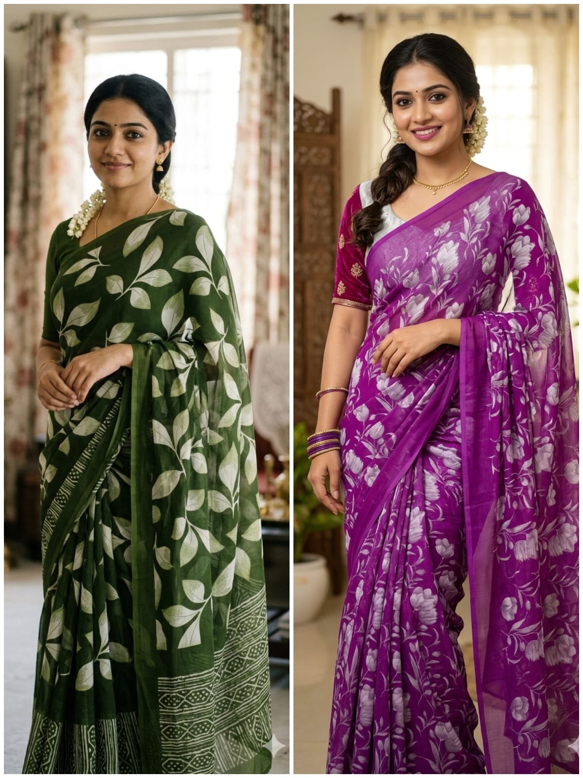 Women’s Soft Georgette Leaf Print Saree with Designer Border