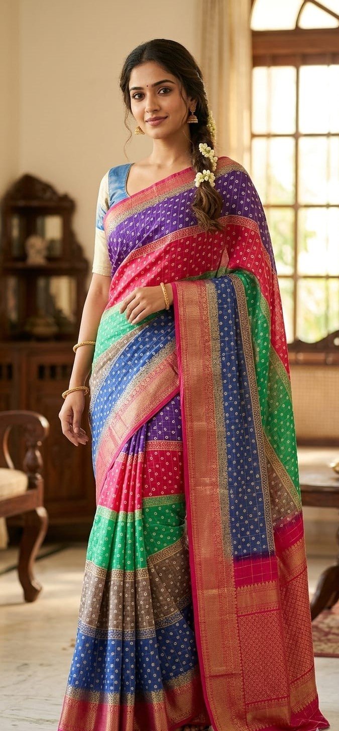 Elegant Multicolour Soft Silk Saree with Zari Border
