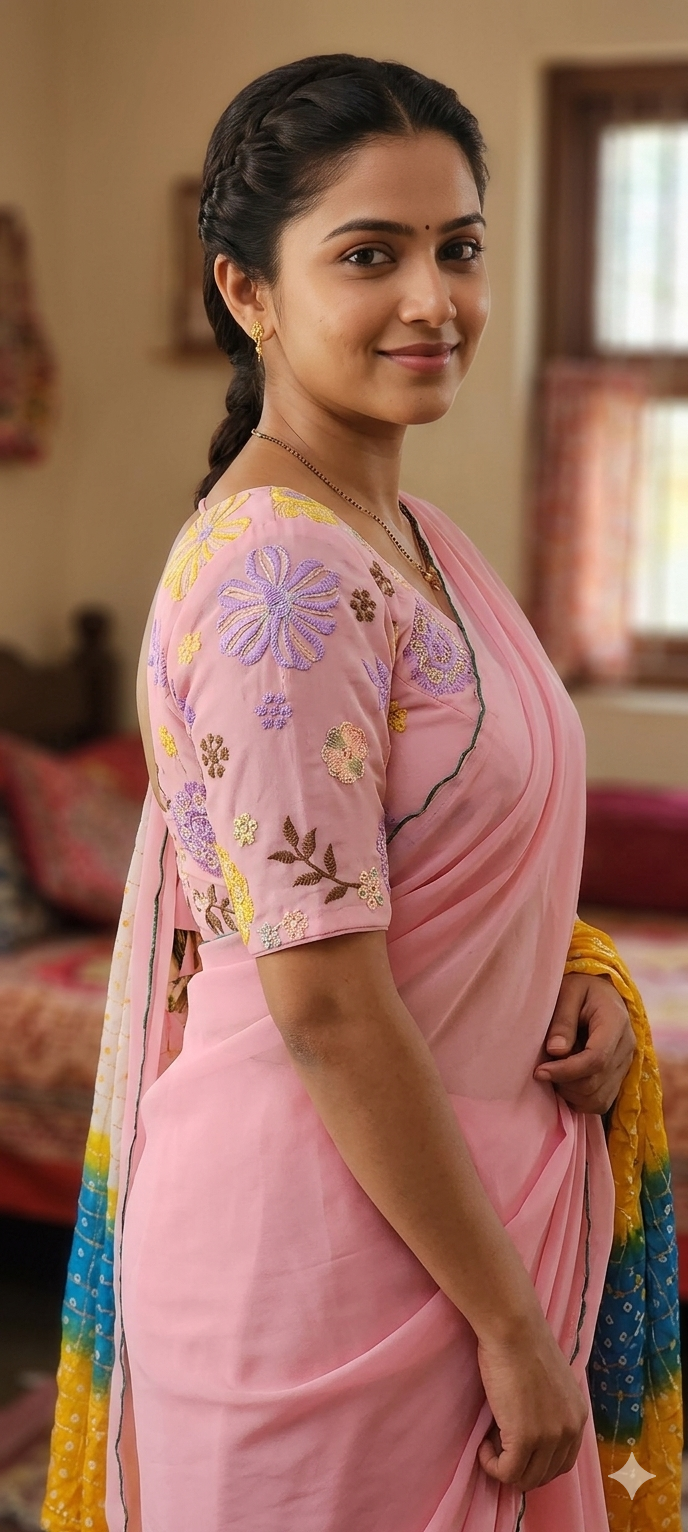 Elegant Pink Floral Embroidered Saree for Ethnic Wear online India