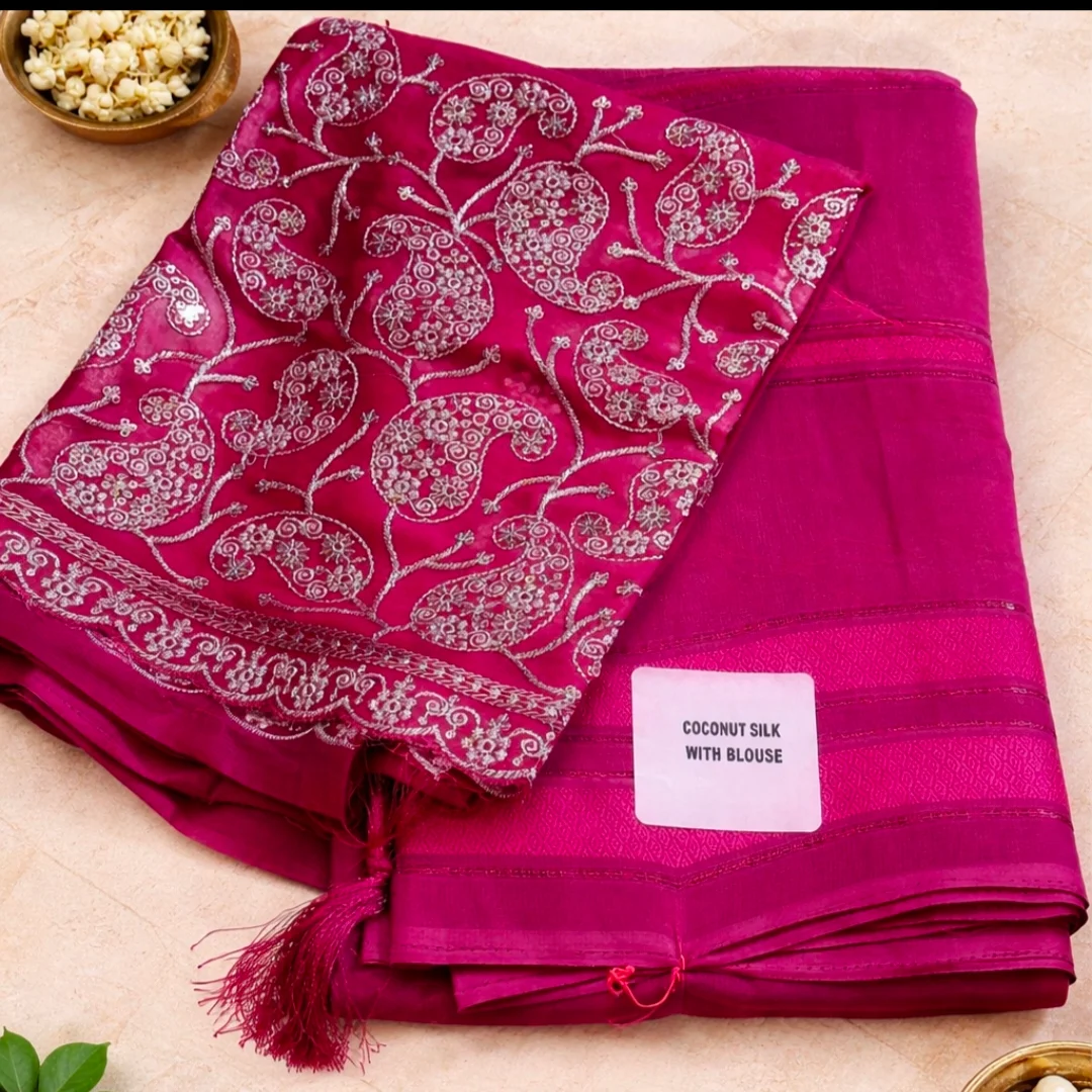Elegant Pink Coconut Silk Embroidered Saree with Blouse for Ethnic Wear online India