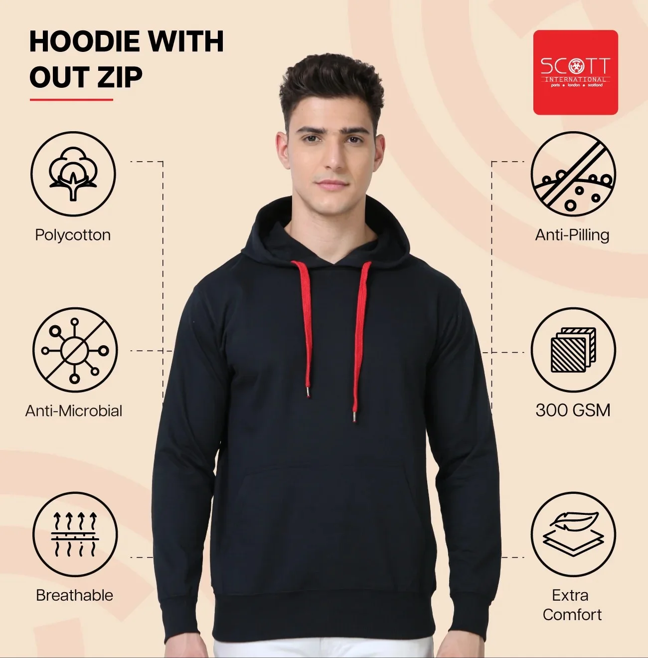 Navy Blue HOODIES WITHOUT ZIP 300 GSM for Top Wear online India