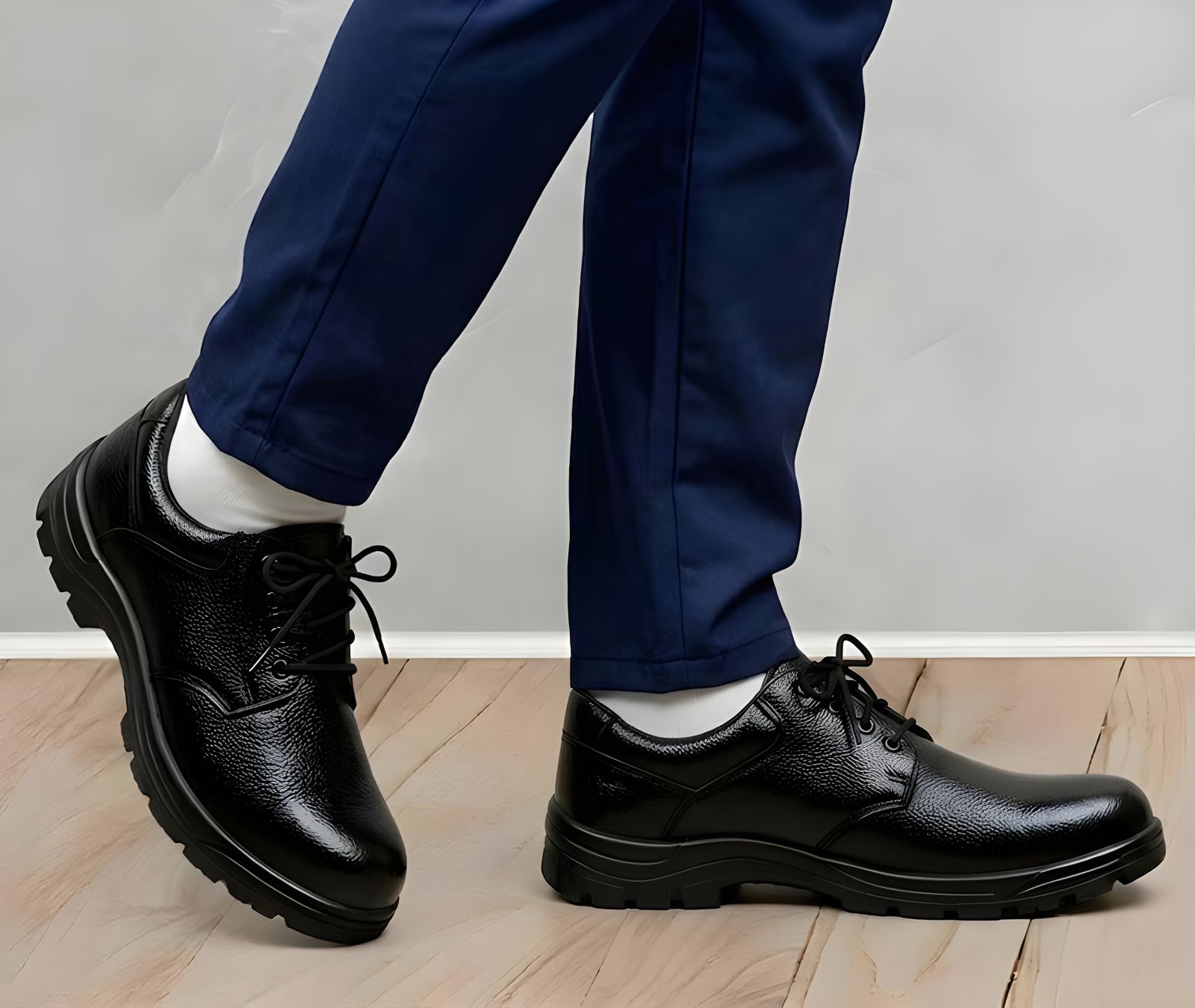 Latest Premium Genuine Mild Leather Police Safety Shoes for Men | Steel Toe Heavy Duty Tactical Industrial Work Shoes | Durable Anti-Skid Security Footwear For Men