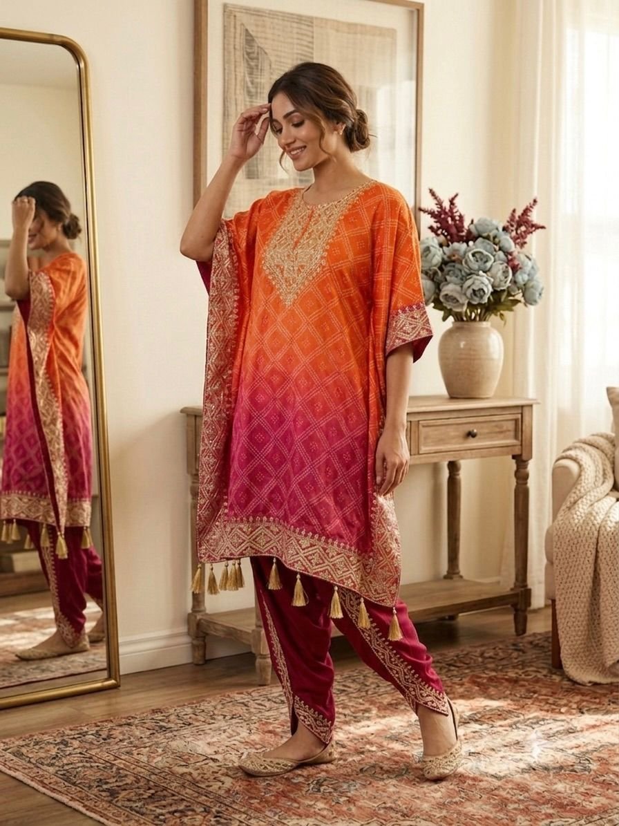 TWO PIECE PRINTED KAFTAN WITH DHOTI SET for Ethnic Wear online India