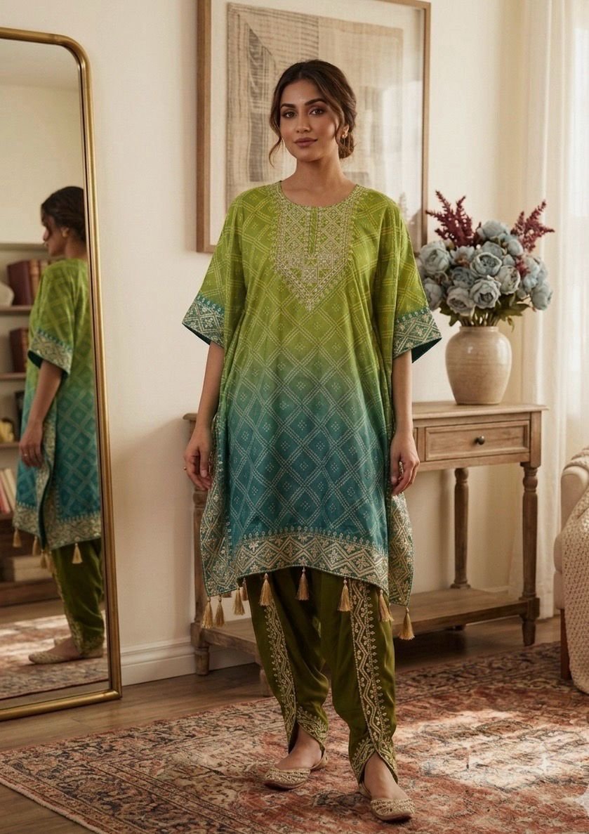 TWO PIECE PRINTED KAFTAN WITH DHOTI SET for Ethnic Wear online India