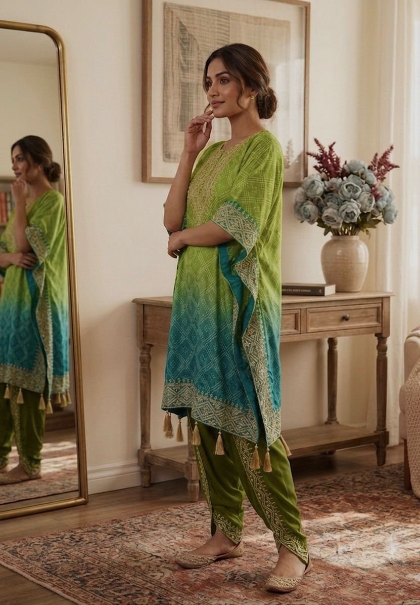 TWO PIECE PRINTED KAFTAN WITH DHOTI SET for Ethnic Wear online India